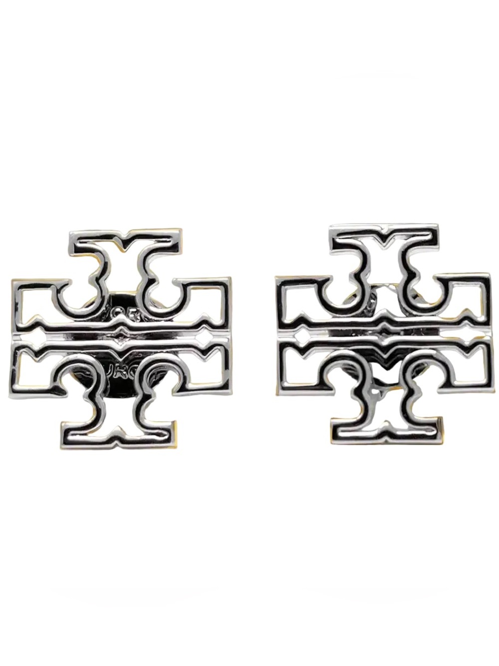 Tory Burch Authentic Britten Silver Logo Stud Earrings NWOT